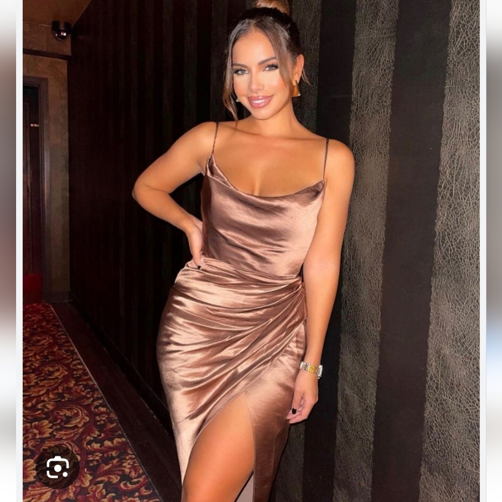 Reva toffee midi satin corset dress